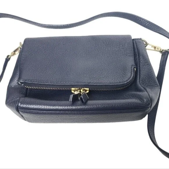 Talbots Blue Leather Flap Snap & Zipper Adjustable Strap Crossbody Purse - Picture 2 of 13